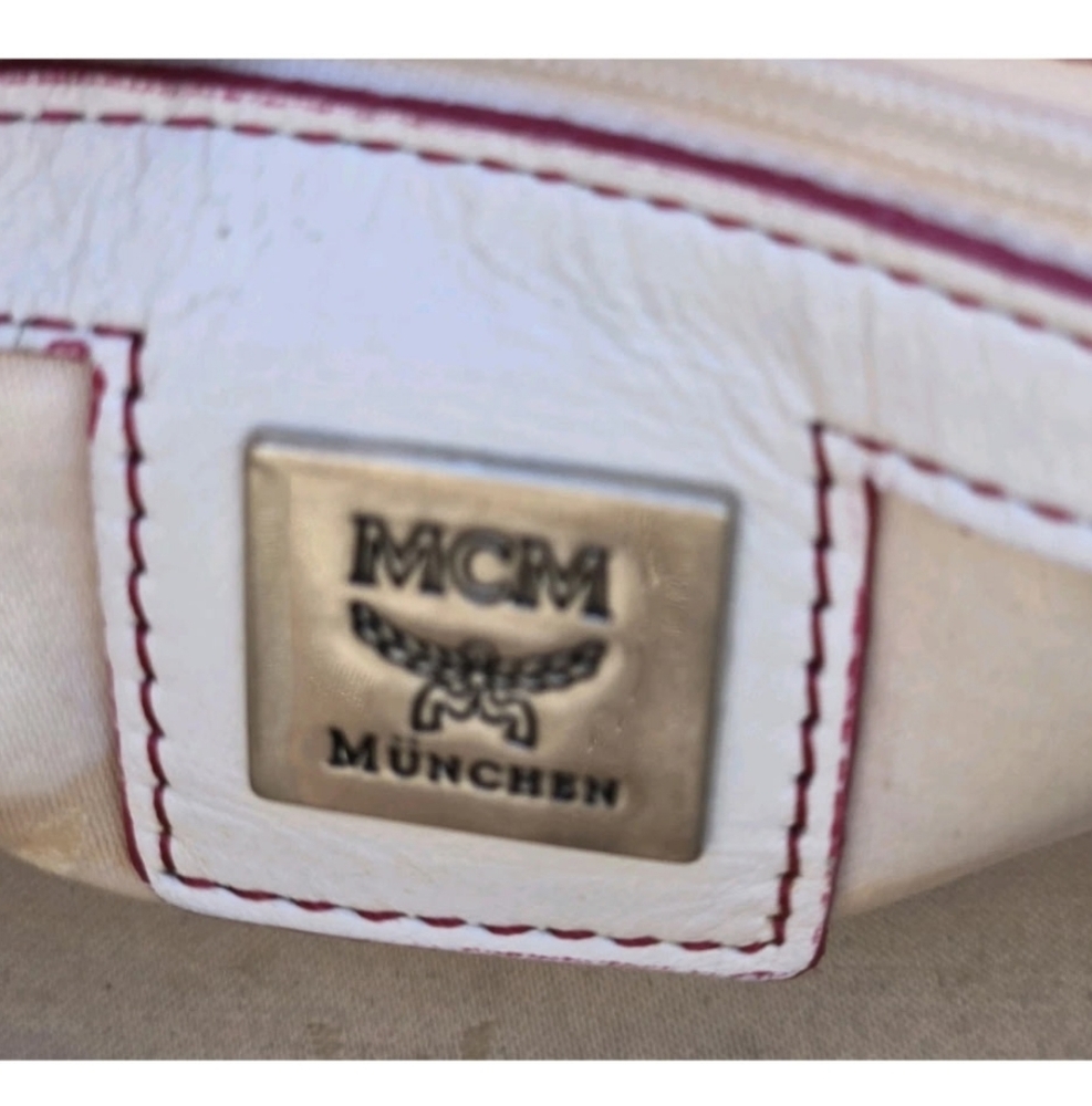 MCM Visetos Boston Bag Mini - White with Pink - Picture 10 of 13